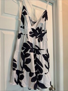 White and navy blue Floral Print Sundress - Women's Summer Dress